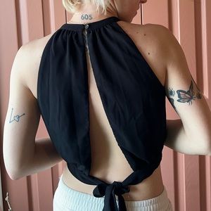 Open back black top